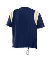 Women's Wear by Erin Andrews Navy Distressed Milwaukee Brewers Cinched Colorblock T-shirt