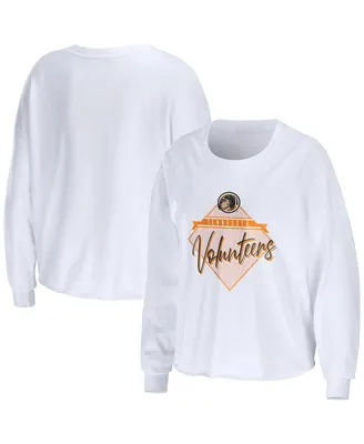 Women's Wear by Erin Andrews White Tennessee Volunteers Diamond Long Sleeve Cropped T-shirt
