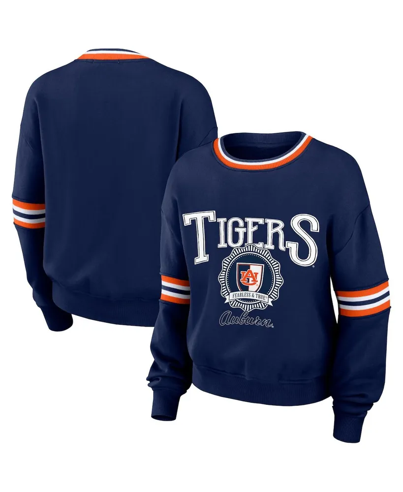 Women's Wear by Erin Andrews Navy Distressed Auburn Tigers Vintage-Like Pullover Sweatshirt