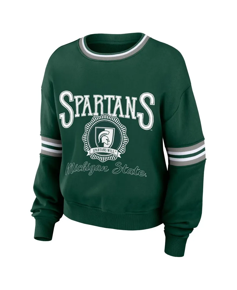 Women's Wear by Erin Andrews Forest Green Distressed Michigan State Spartans Vintage-Like Pullover Sweatshirt