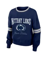 Women's Wear by Erin Andrews Navy Distressed Penn State Nittany Lions Vintage-Like Pullover Sweatshirt