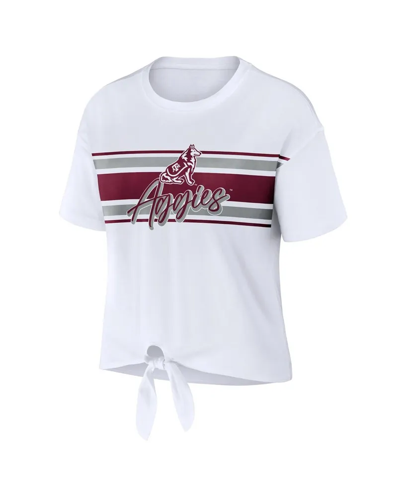 Women's Wear by Erin Andrews White Texas A&M Aggies Striped Front Knot Cropped T-shirt