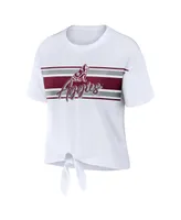 Women's Wear by Erin Andrews White Texas A&M Aggies Striped Front Knot Cropped T-shirt