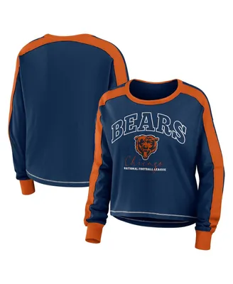 Women's Wear by Erin Andrews Navy Chicago Bears Plus Colorblock Long Sleeve T-shirt