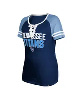 Women's New Era Navy Tennessee Titans Raglan Lace-Up T-shirt