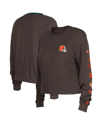 Women's New Era Brown Cleveland Browns Thermal Crop Long Sleeve T-shirt