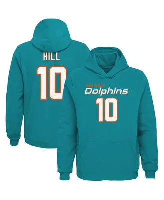 Big Boys Tyreek Hill Aqua Miami Dolphins Mainliner Player Name and Number Pullover Hoodie