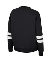Women's Colosseum Black Distressed Iowa Hawkeyes Perfect Date Notch Neck Pullover Sweatshirt