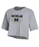 Women's Champion Heather Gray Michigan Wolverines Boyfriend Cropped T-shirt