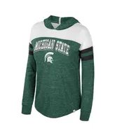 Women's Colosseum Green Distressed Michigan State Spartans Speckled Color Block Long Sleeve Hooded T-shirt