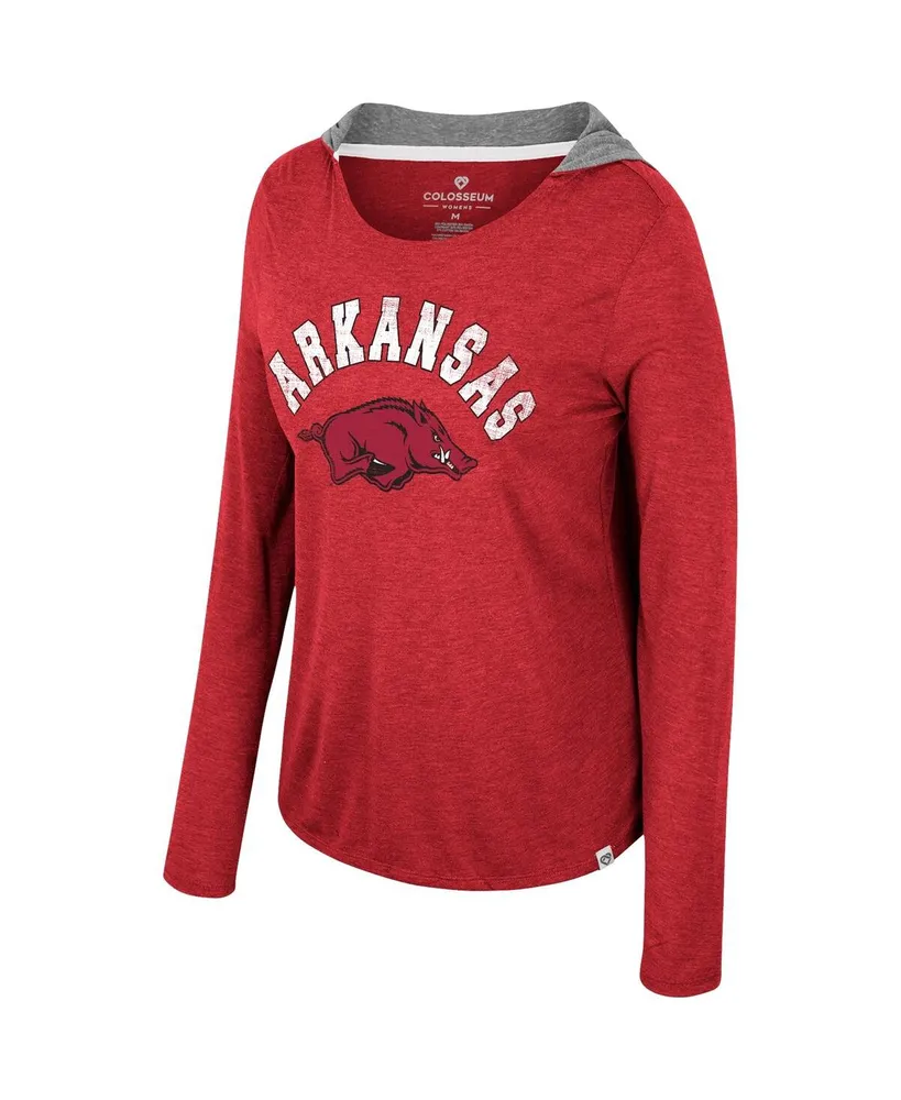 Women's Colosseum Cardinal Arkansas Razorbacks Distressed Heather Long Sleeve Hoodie T-shirt