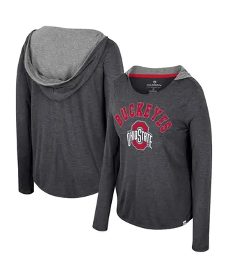 Women's Colosseum Black Ohio State Buckeyes Distressed Heather Long Sleeve Hoodie T-shirt