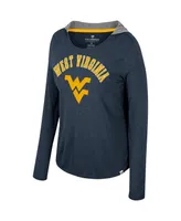 Women's Colosseum Navy West Virginia Mountaineers Distressed Heather Long Sleeve Hoodie T-shirt