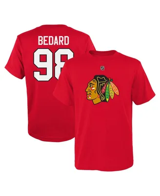 Preschool Boys and Girls Connor Bedard Red Chicago Blackhawks Authentic Stack Name Number T-shirt