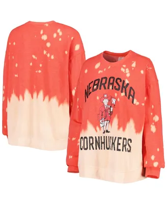 Women's Gameday Couture Red Distressed Nebraska Huskers Twice As Nice Faded Dip-Dye Pullover Long Sleeve Top