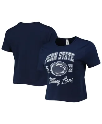 Women's ZooZatz Navy Distressed Penn State Nittany Lions Core Laurels Cropped T-shirt