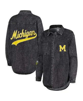 Women's Gameday Couture Charcoal Michigan Wolverines Multi-Hit Tri-Blend Oversized Button-Up Denim Jacket