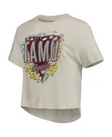 Women's Pressbox Cream Texas A&M Aggies Taylor Animal Print Cropped T-shirt