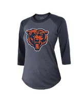 Women's Majestic Threads Justin Fields Navy Distressed Chicago Bears Player Name and Number Tri-Blend 3/4-Sleeve Fitted T-shirt