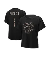 Women's Majestic Threads Justin Fields Black Chicago Bears Leopard Player Name and Number T-shirt