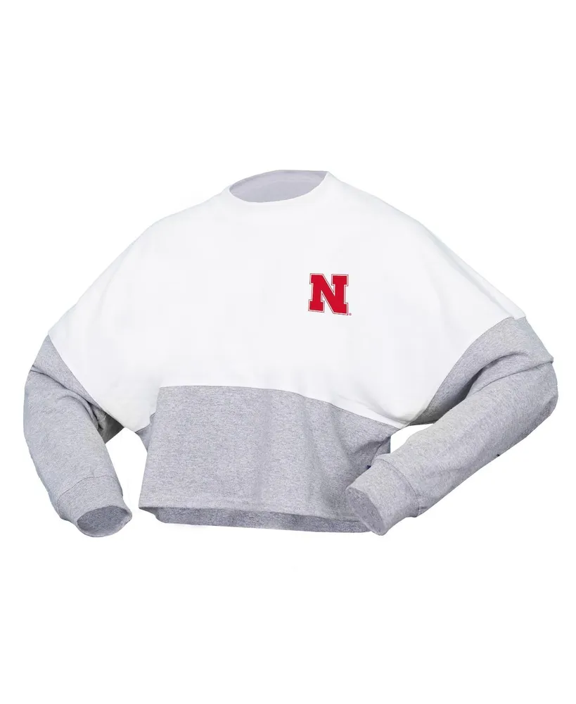 Women's Spirit Jersey White Nebraska Huskers Heather Block Cropped Long Sleeve T-shirt