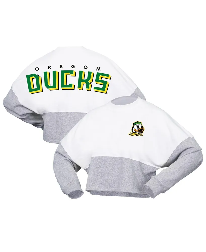 Women's Spirit Jersey White Oregon Ducks Heather Block Cropped Long Sleeve T-shirt