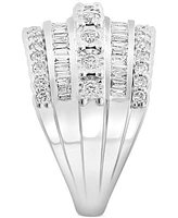 Effy Diamond Round & Baguette Multirow Statement Ring (1-1/5 ct. t.w.) in 14k White Gold