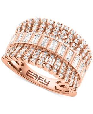 Effy Diamond Baguette & Round Concave Multirow Statement Ring (7/8 ct. t.w.) in 14k Rose Gold