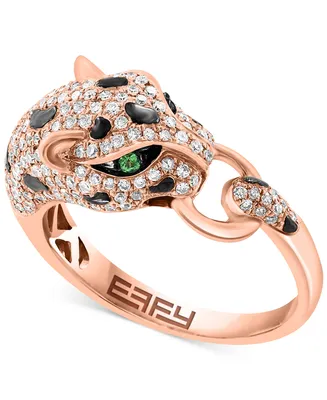 Effy Diamond (5/8 ct. t.w.) & Tsavorite (1/20 ct. t.w.) Panther Ring in 14k Rose Gold & Black Rhodium