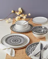 Tabletops Unlimited 12 Pc. Black Pad Print Dinnerware Set, Service for 4