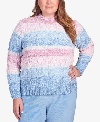 Alfred Dunner Plus Size Swiss Chalet Space Dye Chenille Stripe Mock Neck Sweater