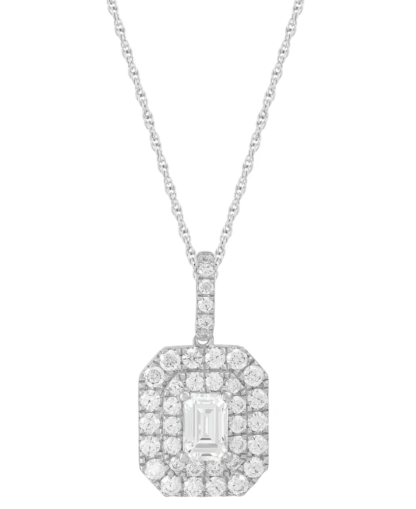 Grown With Love Lab Grown Diamond Emerald-Cut & Round Halo 18" Pendant Necklace (1-1/4 ct. t.w.) in 14k White Gold