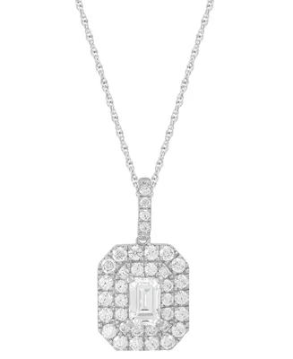 Grown With Love Lab Grown Diamond Emerald-Cut & Round Halo 18" Pendant Necklace (1-1/4 ct. t.w.) in 14k White Gold