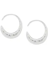 Lucky Brand Silver-Tone Medium Pave Threader Hoop Earrings, 1.25"
