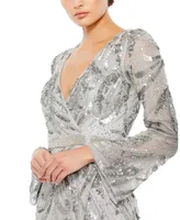 Women's Sequin Wrap Long Sleeve Gown