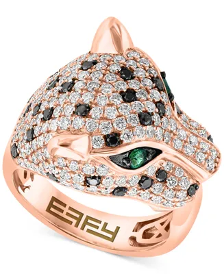 Effy Diamond (1-3/4 ct. t.w.) & Emerald (1/10 ct. t.w.) Panther Ring in 14k Rose Gold