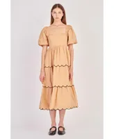 Women's Colorblock Scallop Midi Dress