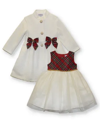 Blueberi Boulevard Little Girls Glitter Ottoman Knit Coat with Sleeveless Tulle Dress Set