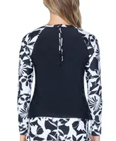 Raisins Juniors' Printed-Sleeve Back-Zip Rashguard Top