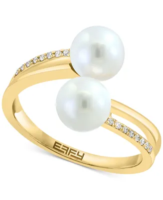Effy Freshwater Pearl (6-1/2mm) & Diamond (1/20 ct. t.w.) Bypass Ring in 14k Gold