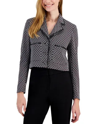 Bar Iii Women's Faux-Leather-Trimmed Cropped Jacket, Created for Macy's