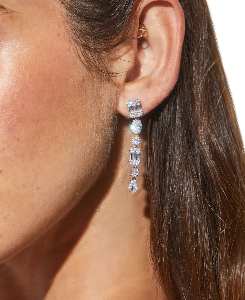 Eliot Danori Silver-Tone Cubic Zirconia Cluster Linear Earrings, Created for Macy's