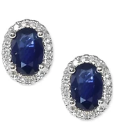 Sapphire (1 ct. t.w.) & Diamond (1/10 ct. t.w.) Halo Stud Earrings in 14k White Gold