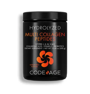 Codeage Multi Collagen Peptides + Probiotics Black Edition, Vitamin C, Hyaluronic Acid, 10.58 oz