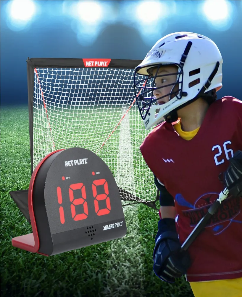 Net Playz Lacrosse Combo, Lacrosse Practice Net and Speed Radar Gift Set Training Equipment for Lacrosse Players, Kids Teens Children