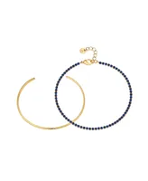 Unwritten Blue Sapphire Cubic Zirconia Tennis and Cuff 2 Piece Bracelet Set