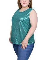 Ny Collection Plus Size Sleeveless Sequined Tank Top with Combo Banding