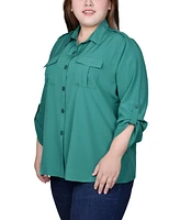 Ny Collection Plus 3/4 Sleeve Roll Tab Blouse