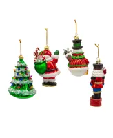 Kurt Adler 3-5.75" Noble Gems Glass Christmas Ornaments, 4 Piece Box