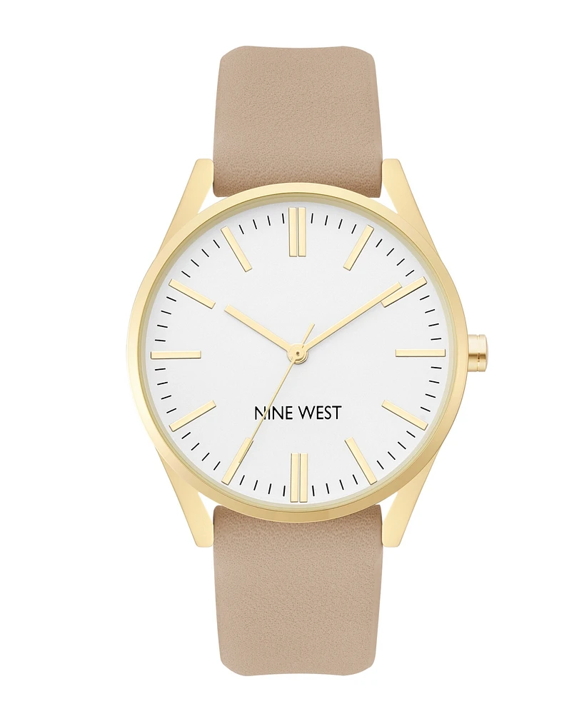 Nine West Women's Quartz Tan Faux Leather Band Watch, 36mm - Tan, Gold